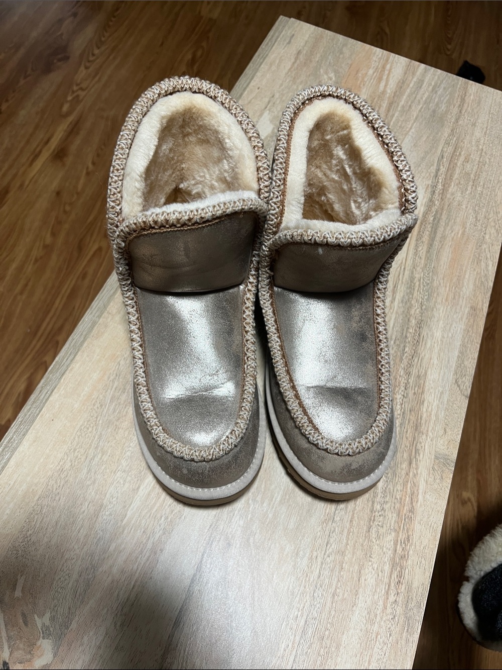 Crown Vintage Metallic Taupe Shearling-Lined Slip-On Boots